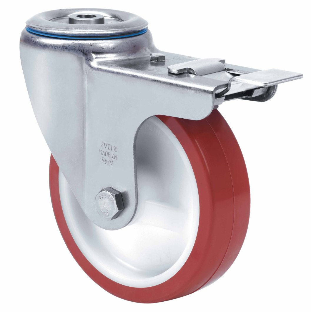 SERIE ZVI INOX-POL, Giratorio/Agujero pasante/Freno Rueda y Soporte