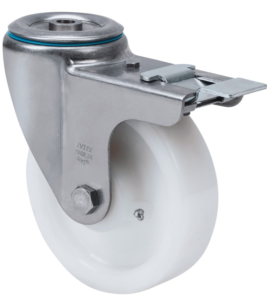 SERIE ZVI INOX-FT, Giratorio/Agujero pasante/Freno Rueda y Soporte