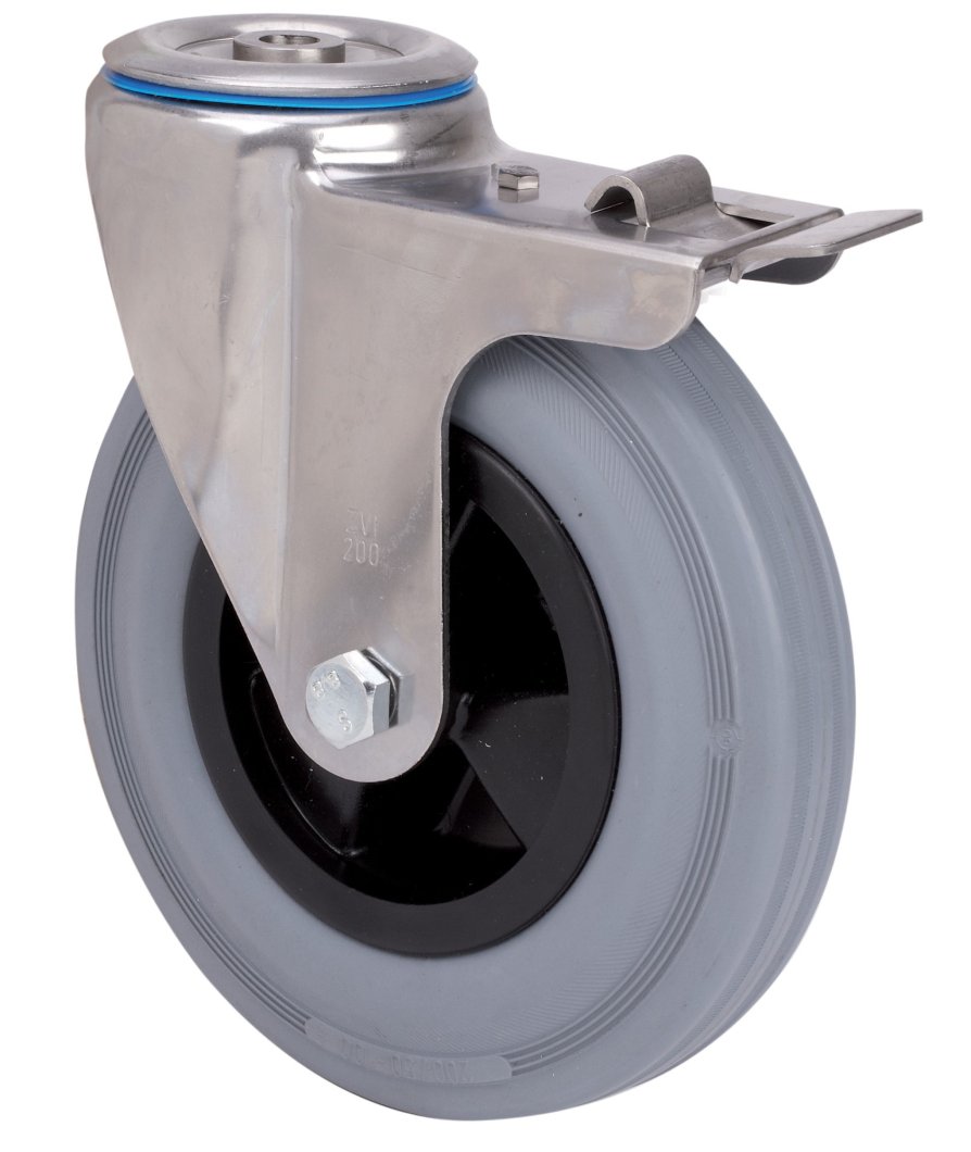 SERIE ZVI INOX-PS Gris, Giratorio/Agujero pasante/Freno Rueda y Soporte